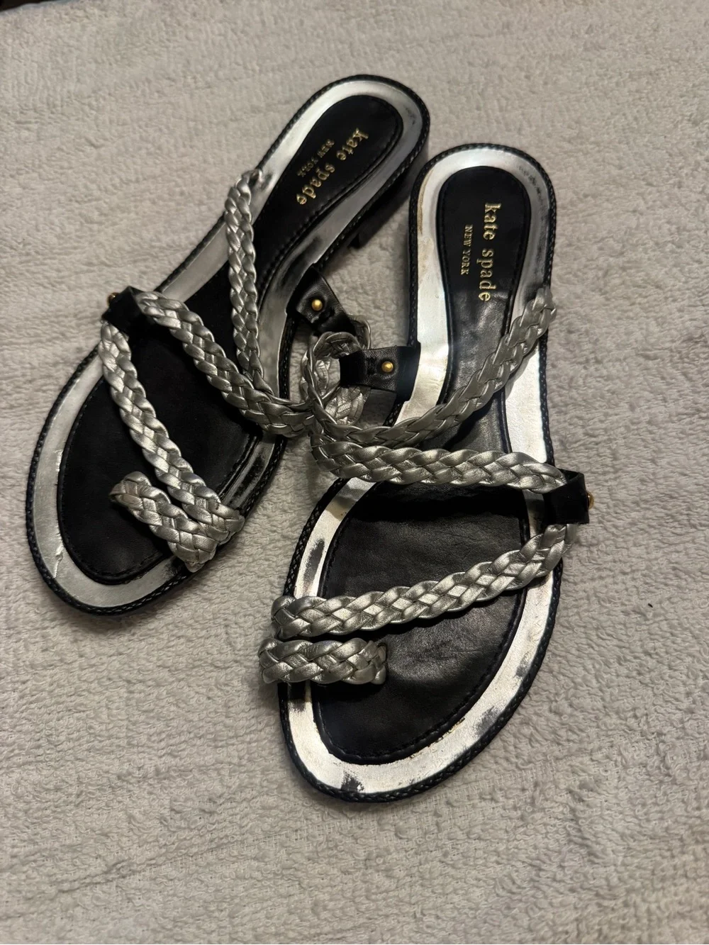 kate spade Black and Silver Braided Strap Sandals